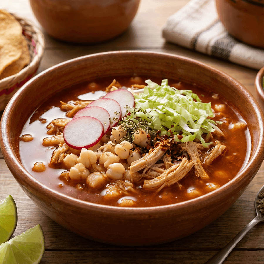 Pozole rojo de pollo