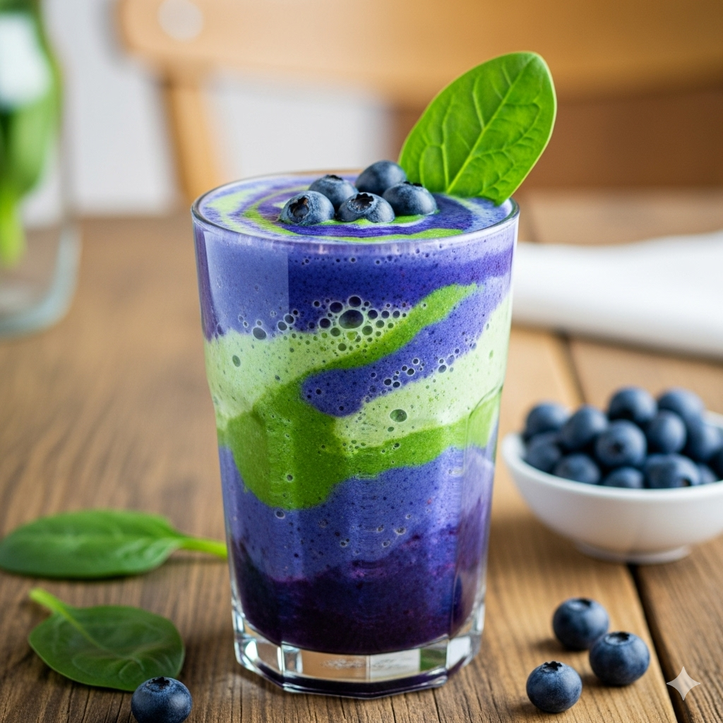 Batido antioxidante de arándanos y espinaca saludable