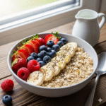 Bowl de avena y frutas saludable