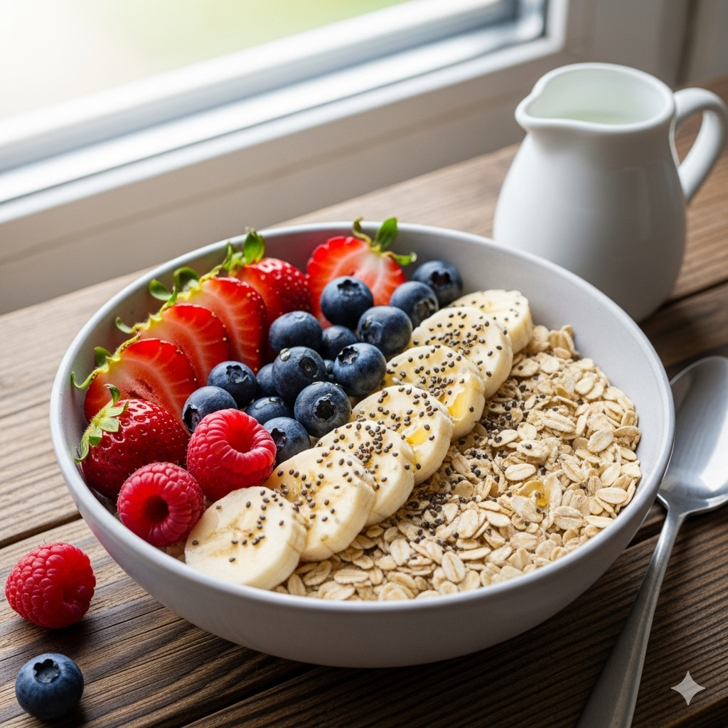Bowl de avena y frutas saludable
