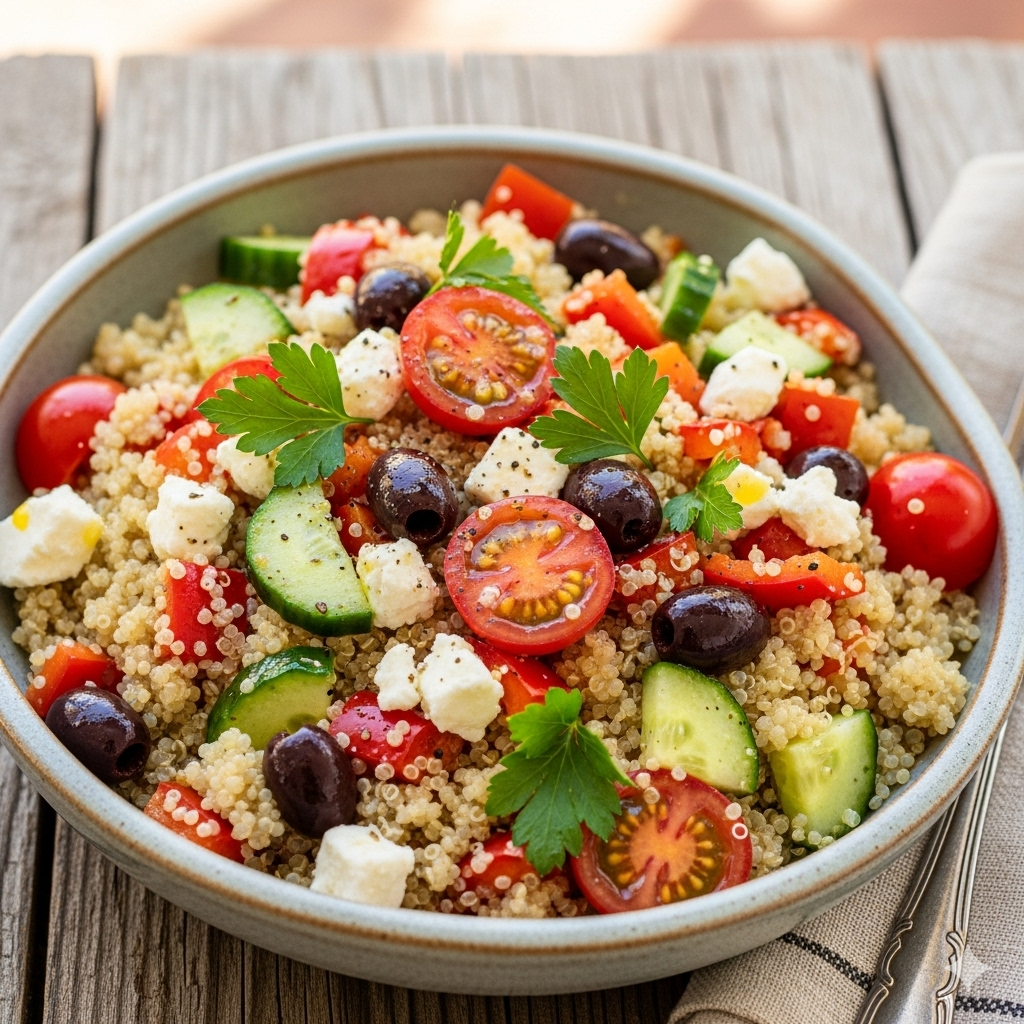 Ensalada mediterránea de quinoa saludable