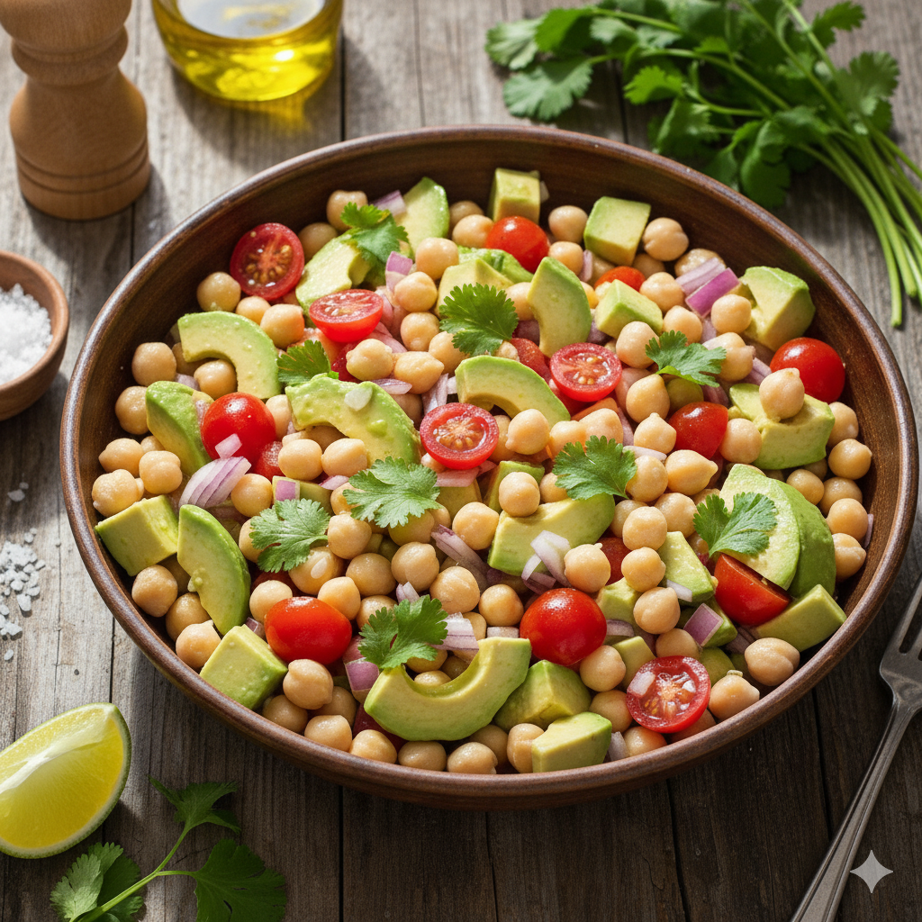 ensalada de garbanzos con aguacate – receta rápida y saludable