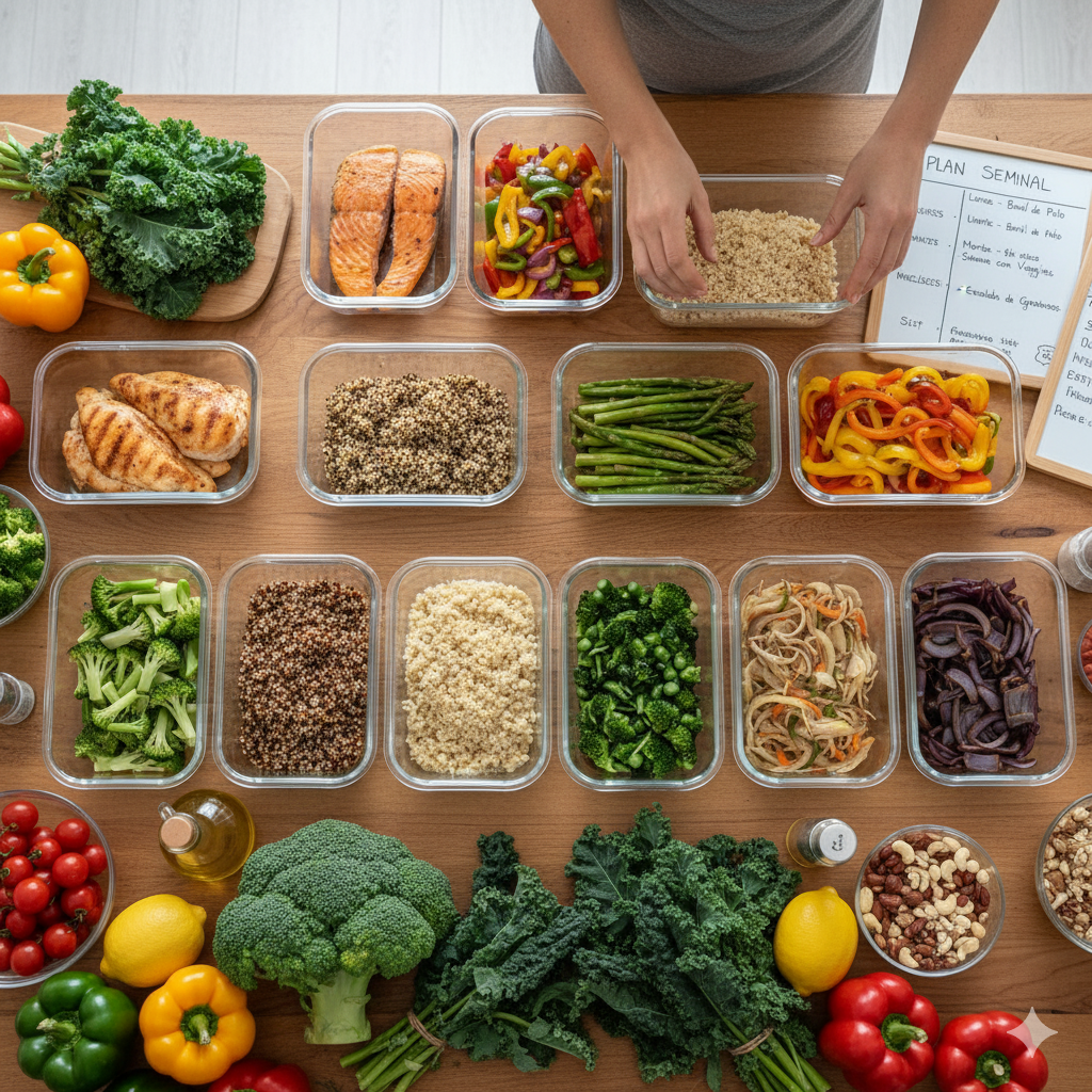 tip de cocina saludable con meal prep semanal organizado
